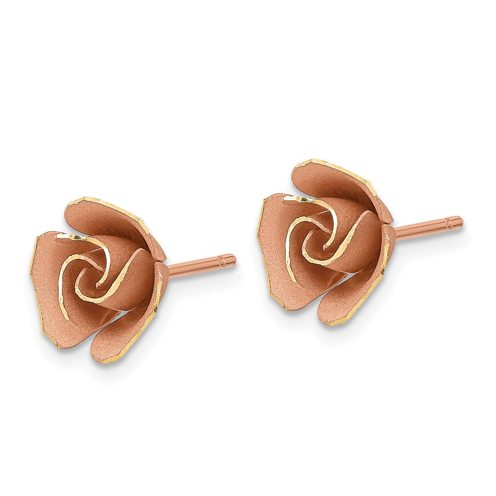 Rose Gold Satin Finish D/C Rose Post Earrings - Model TL1109 - Charlie & Co. Jewelry