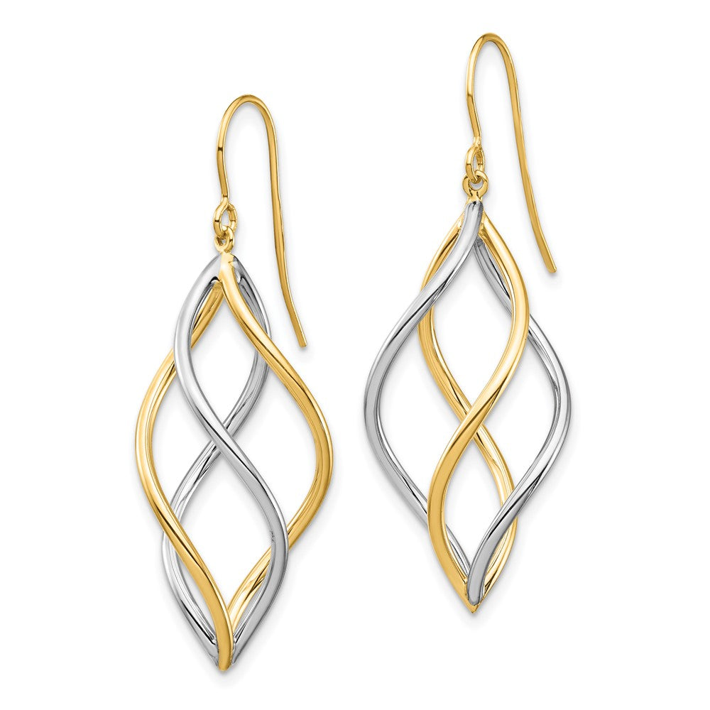 Gold Two-Tone Twisted Polished Dangle Shepherd Hook Earrings Model-TL1146 - Charlie & Co. Jewelry