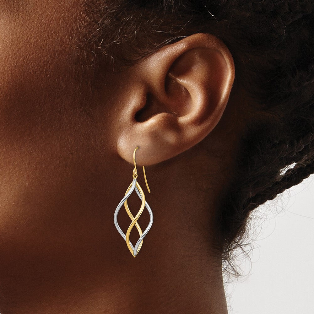 Gold Two-Tone Twisted Polished Dangle Shepherd Hook Earrings Model-TL1146 - Charlie & Co. Jewelry