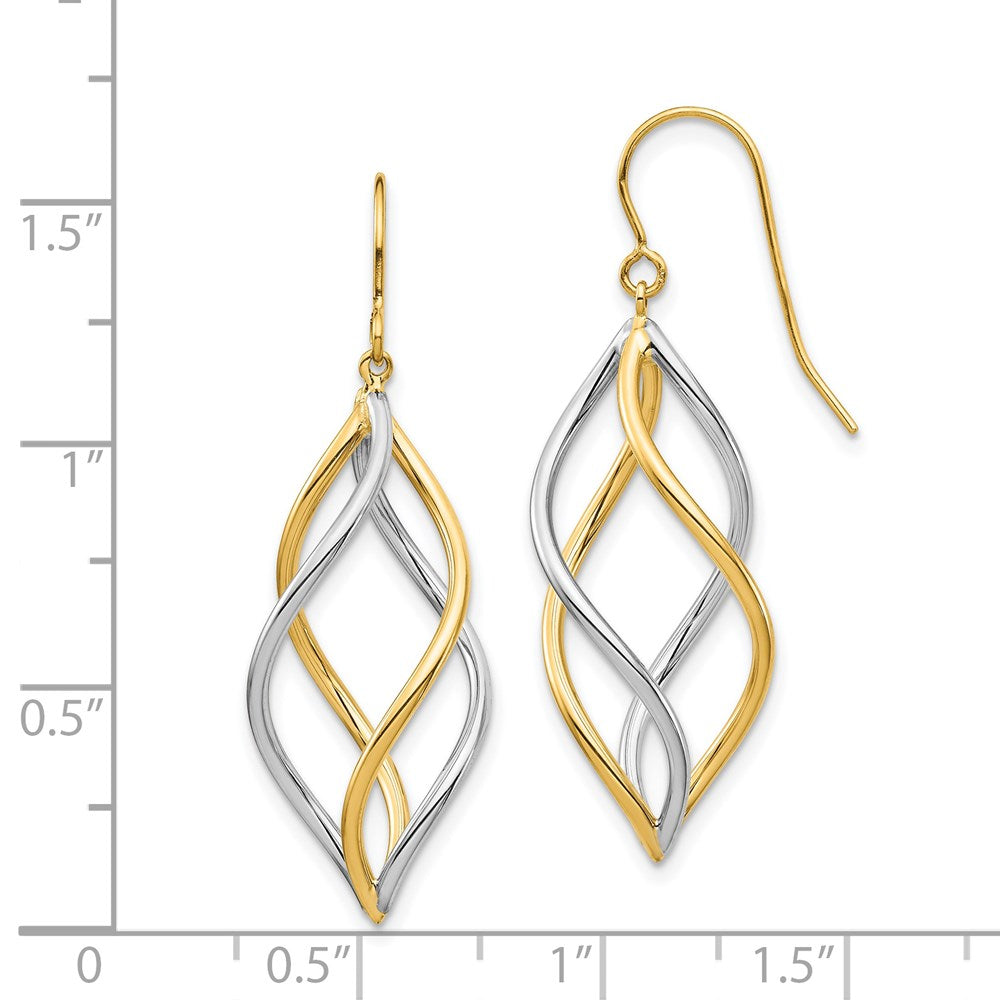 Gold Two-Tone Twisted Polished Dangle Shepherd Hook Earrings Model-TL1146 - Charlie & Co. Jewelry