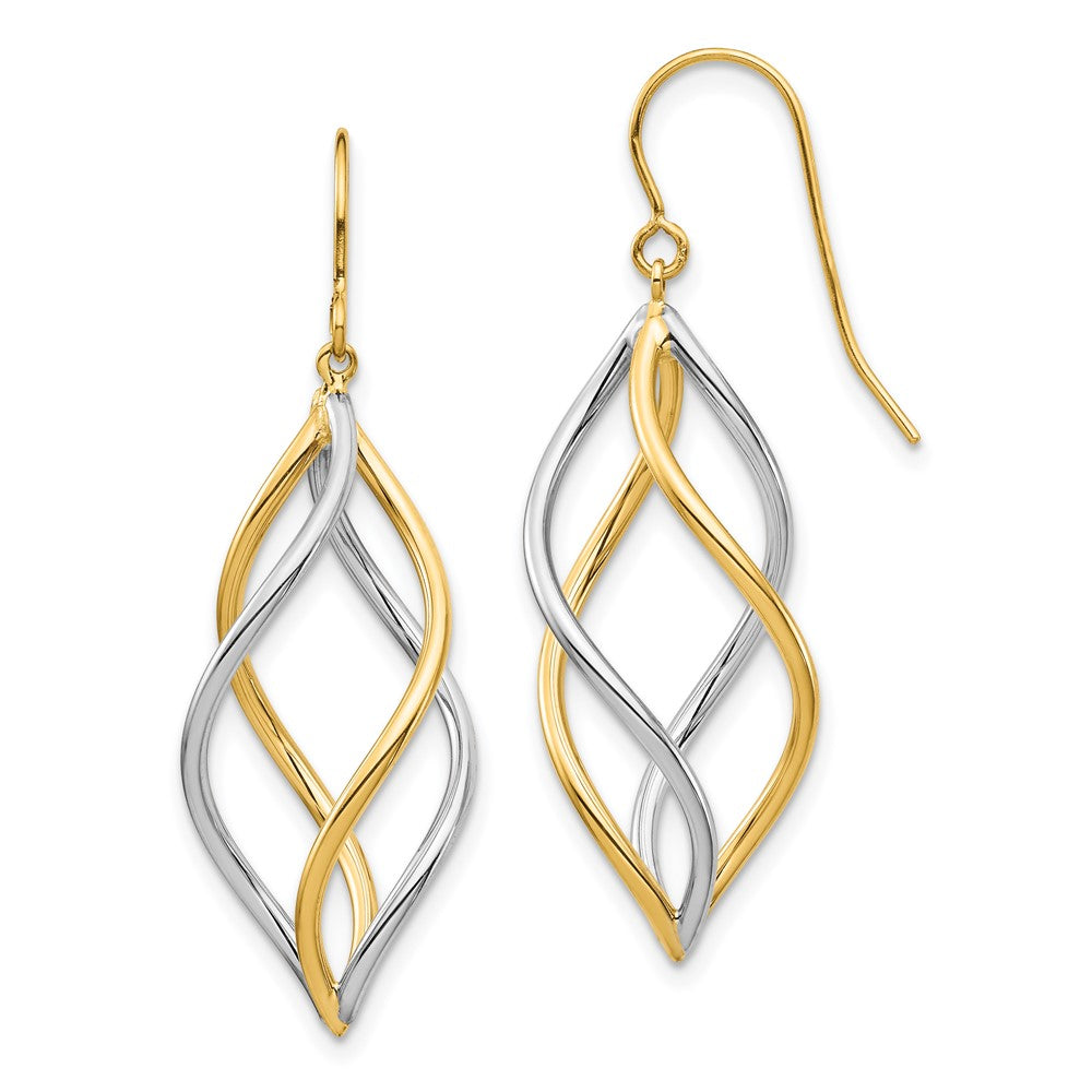 Gold Two-Tone Twisted Polished Dangle Shepherd Hook Earrings Model-TL1146 - Charlie & Co. Jewelry