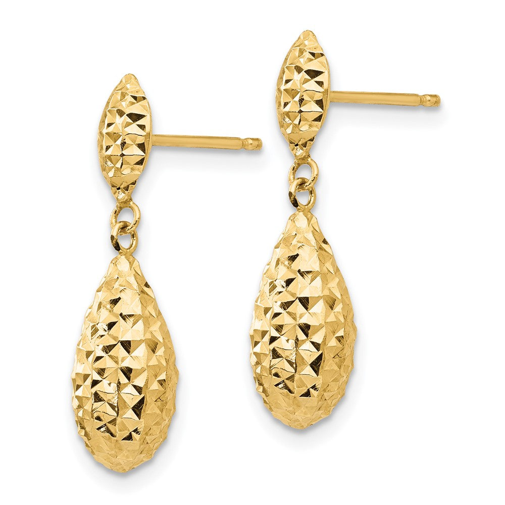 Gold Diamond-cut Puff Teardrop Dangle Earrings Model-TL506 - Charlie & Co. Jewelry