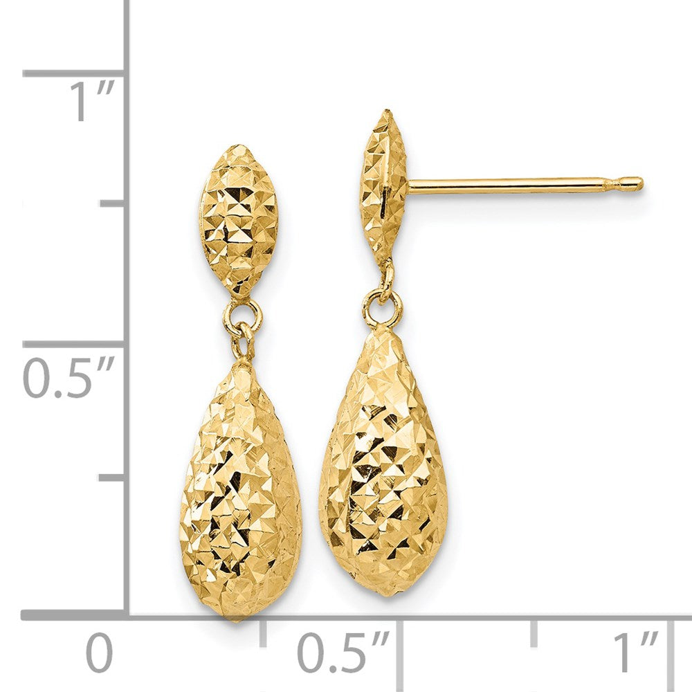 Gold Diamond-cut Puff Teardrop Dangle Earrings Model-TL506 - Charlie & Co. Jewelry