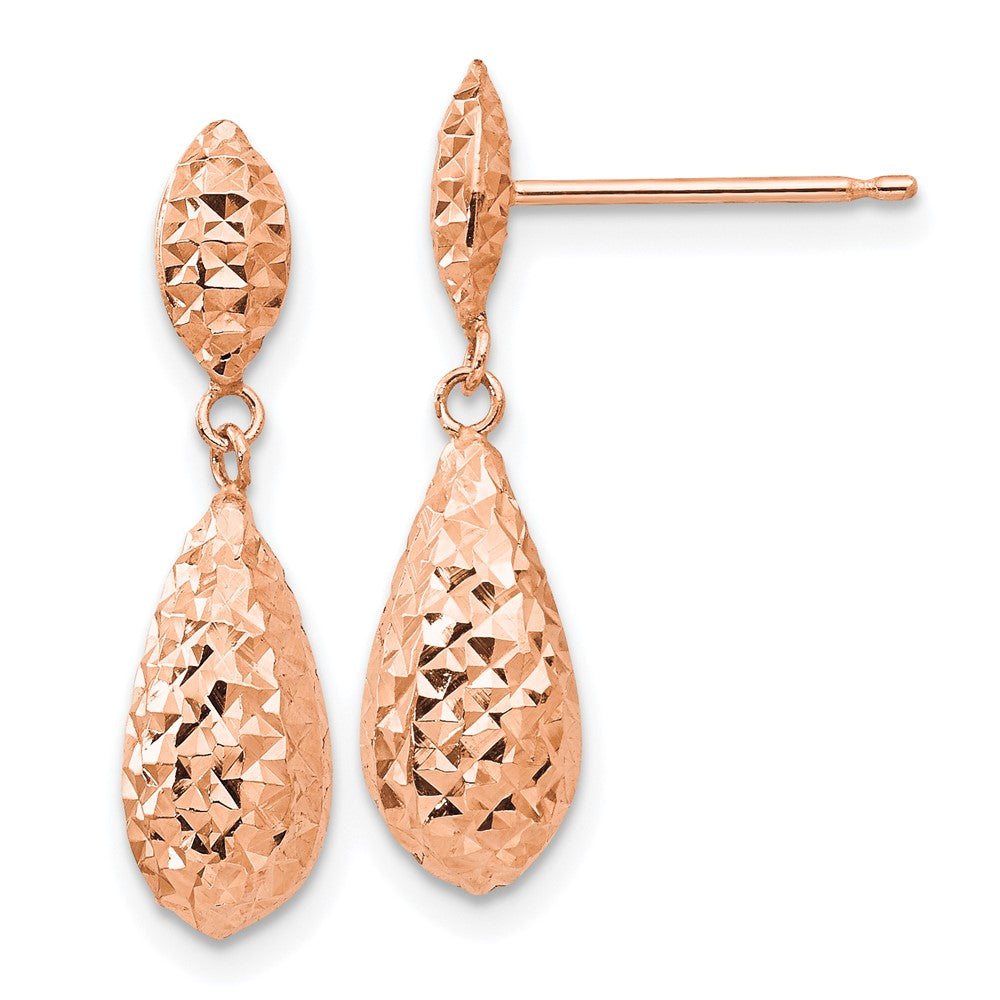 Rose Gold Diamond-cut Puff Teardrop Dangle Earrings Model-TL506R - Charlie & Co. Jewelry