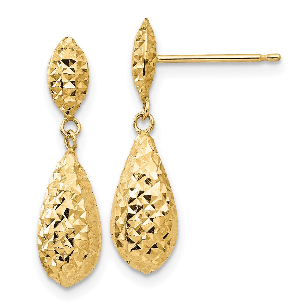 Gold Diamond-cut Puff Teardrop Dangle Earrings Model-TL506 - Charlie & Co. Jewelry