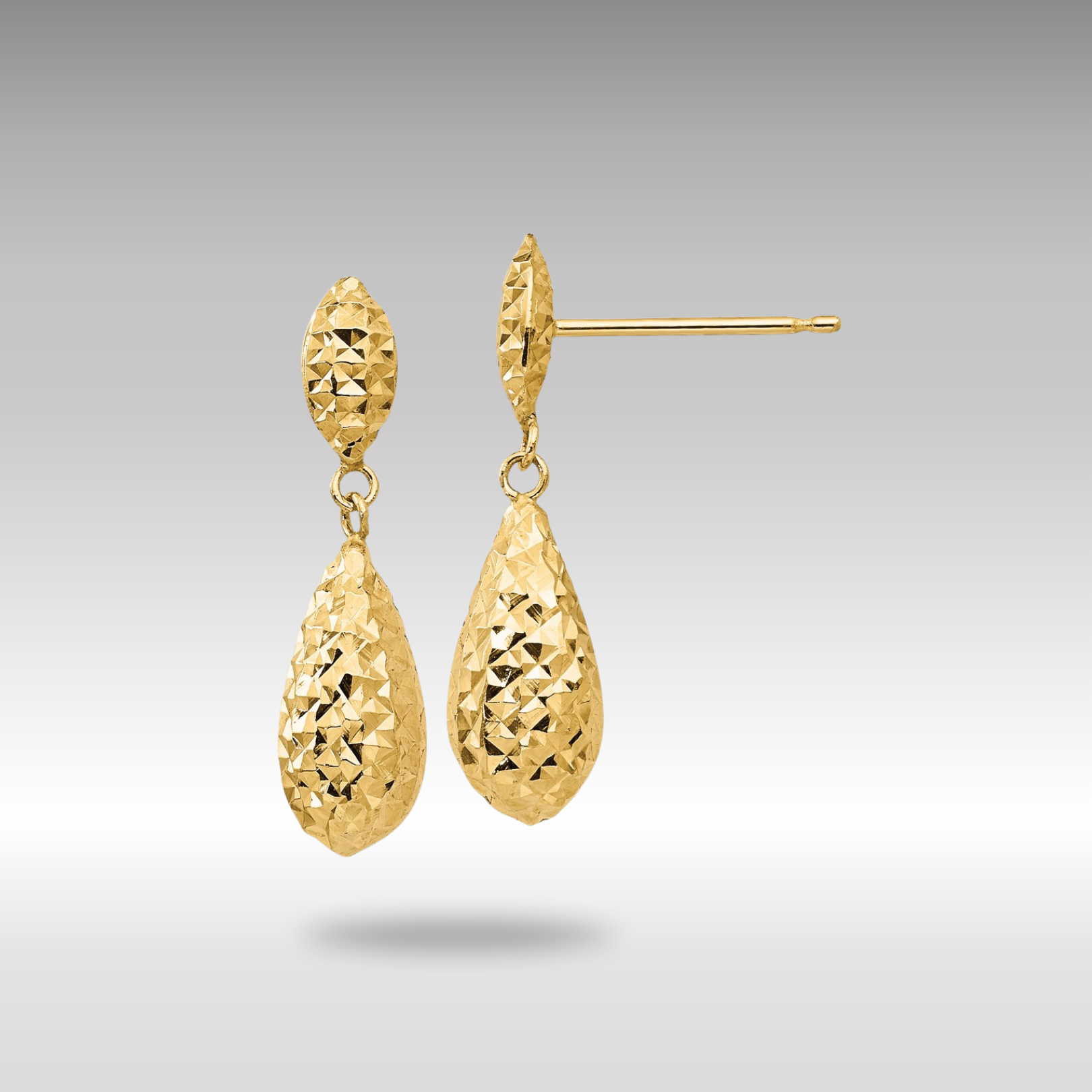 Gold Diamond-cut Puff Teardrop Dangle Earrings Model-TL506 - Charlie & Co. Jewelry