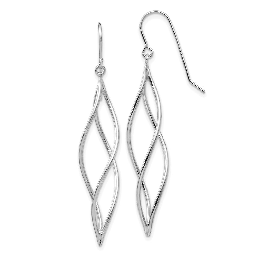 White Gold Polished Long Twisted Dangle Earrings Model-TL833 - Charlie & Co. Jewelry