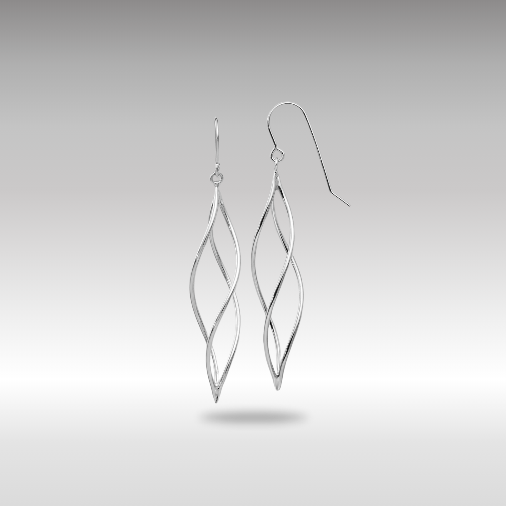 White Gold Polished Long Twisted Dangle Earrings Model-TL833 - Charlie & Co. Jewelry