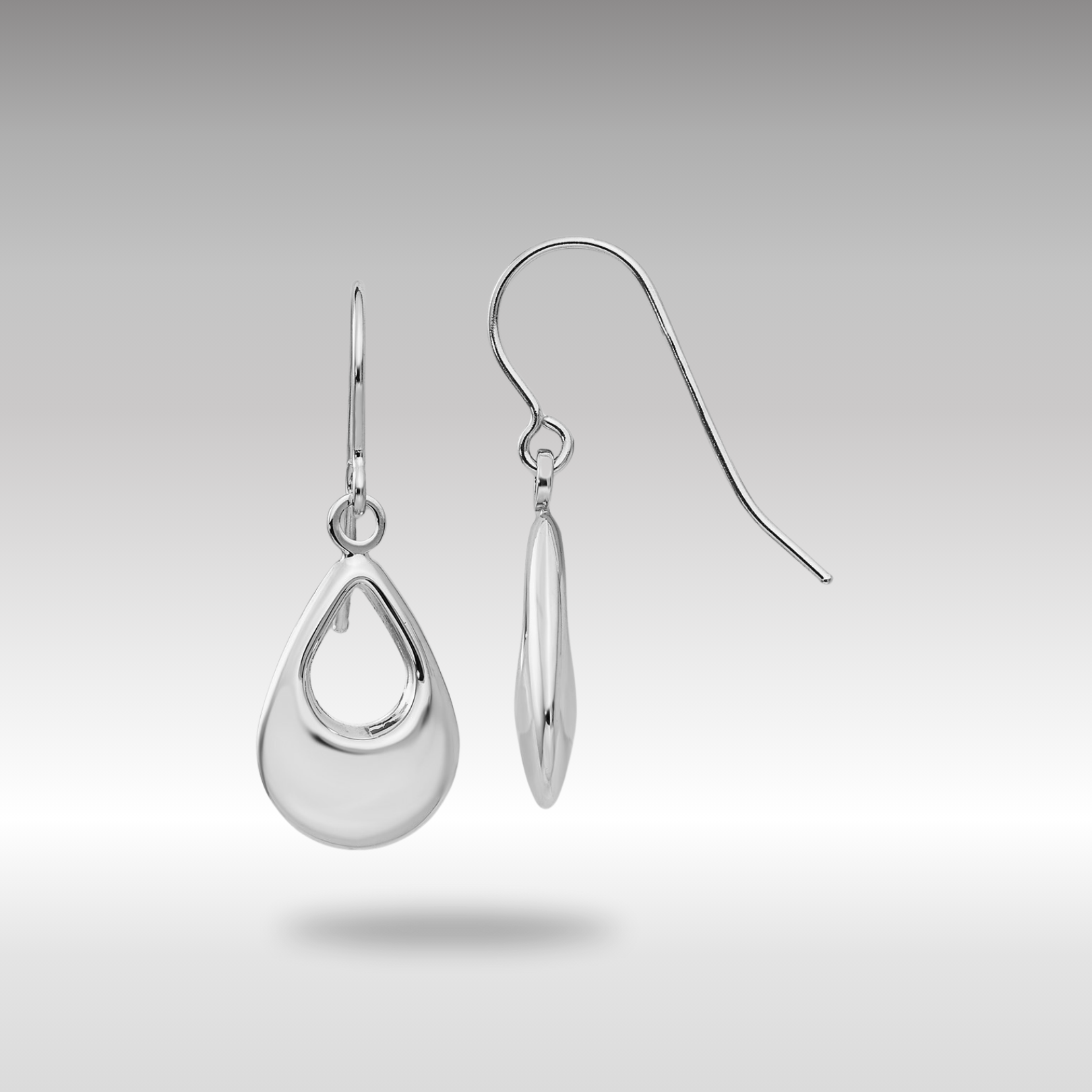 White Gold Teardrop Hollow Dangle Earrings Model-TL846 - Charlie & Co. Jewelry