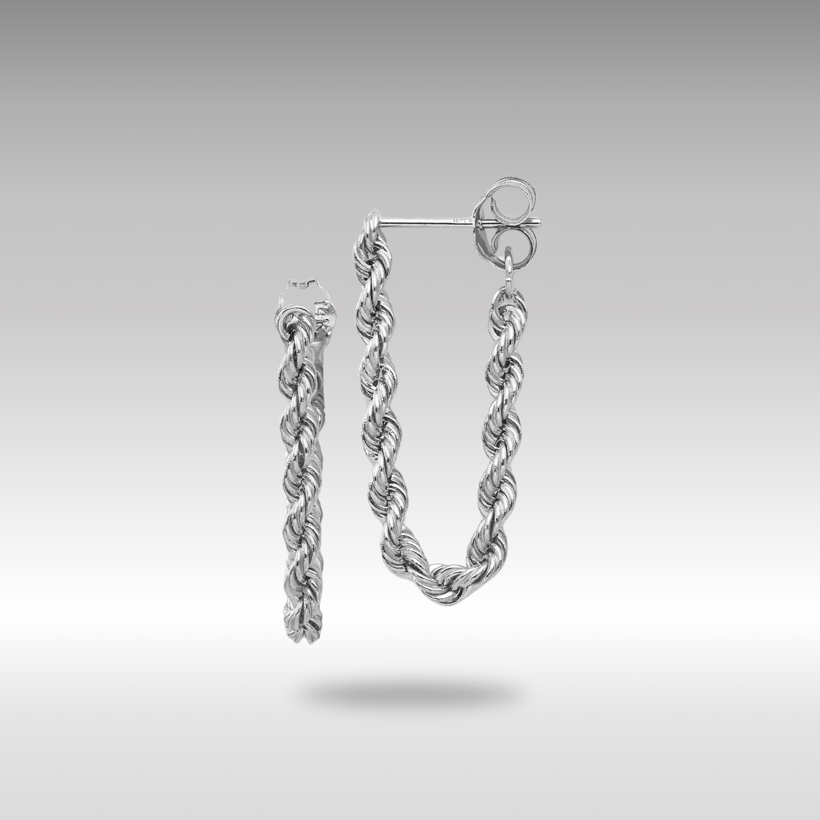 White Gold Rope Chain Dangle Post Earrings Model-TL857 - Charlie & Co. Jewelry