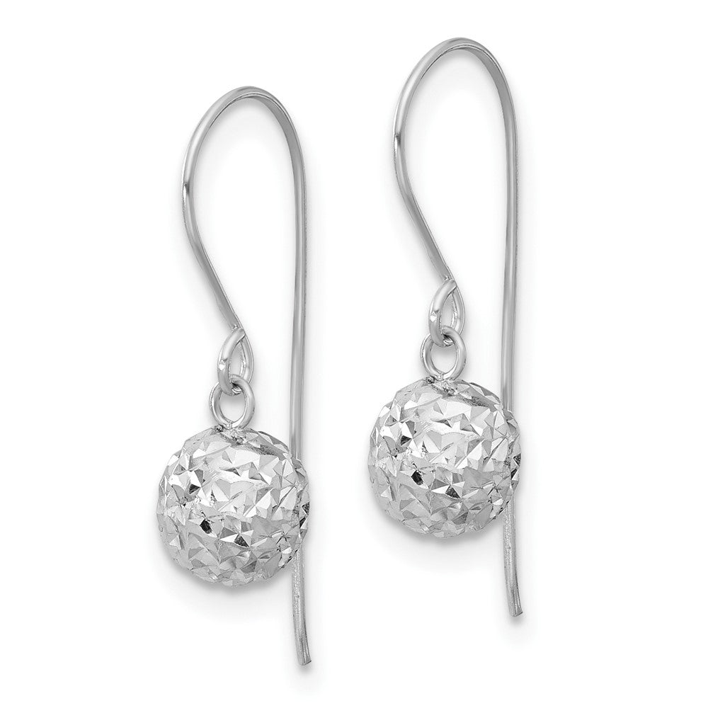 White Gold 6mm Diamond Cut Ball Dangle Earrings Model-TL924 - Charlie & Co. Jewelry
