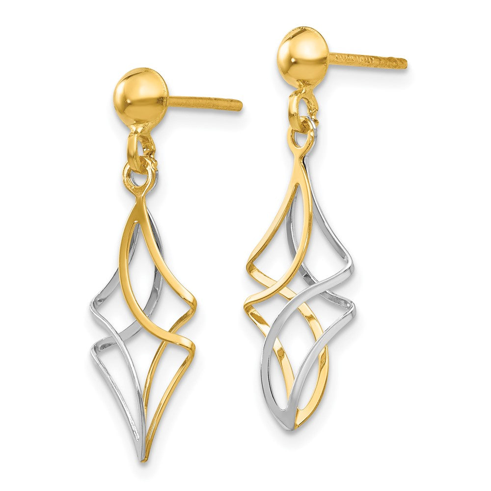Yellow and White Gold Post Dangle Earrings Model-TL971 - Charlie & Co. Jewelry