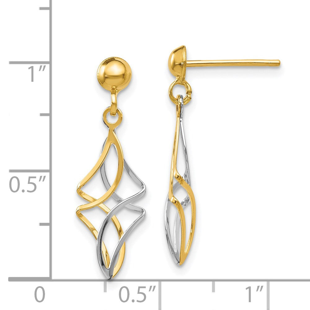 Yellow and White Gold Post Dangle Earrings Model-TL971 - Charlie & Co. Jewelry