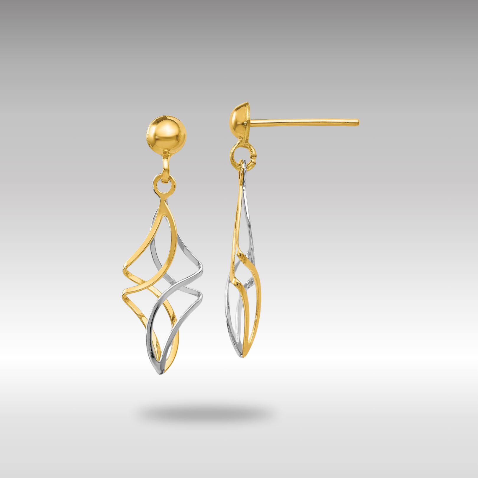 Yellow and White Gold Post Dangle Earrings Model-TL971 - Charlie & Co. Jewelry