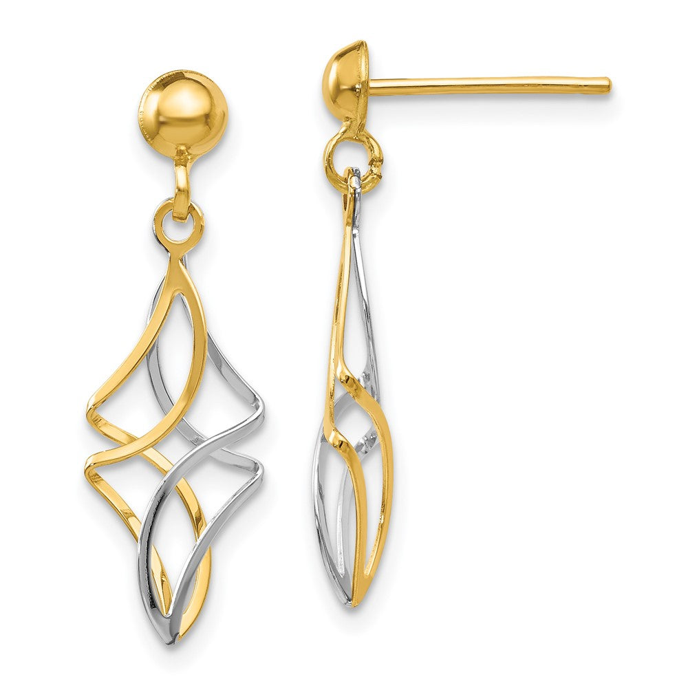 Yellow and White Gold Post Dangle Earrings Model-TL971 - Charlie & Co. Jewelry