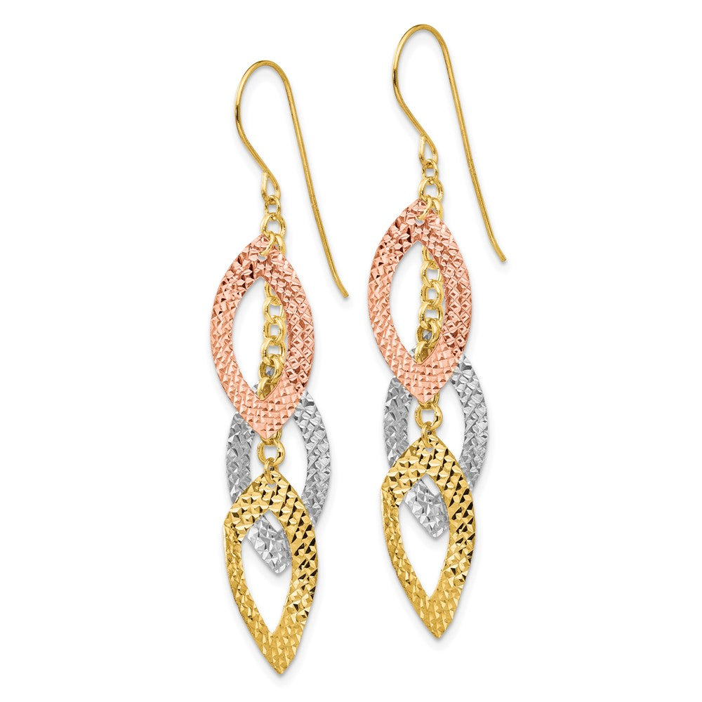 Gold Diamond Cut Tri-color Tear Drop Shepherd Hook Earrings Model-TL976 - Charlie & Co. Jewelry