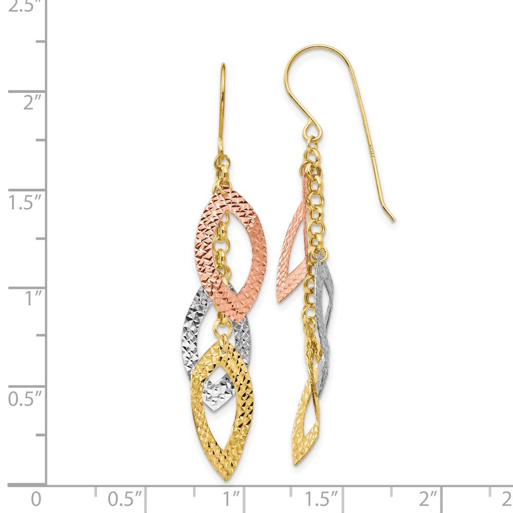 Gold Diamond Cut Tri-color Tear Drop Shepherd Hook Earrings Model-TL976 - Charlie & Co. Jewelry
