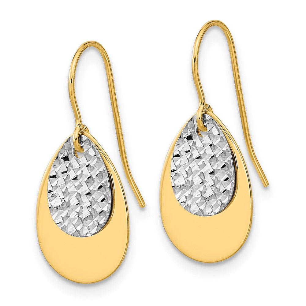 Gold Two-tone Polished/Textured Teardrop Dangle Earrings - Model TL998 - Charlie & Co. Jewelry