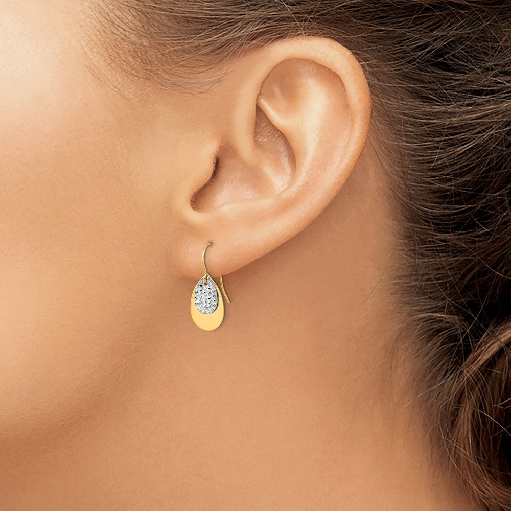Gold Two-tone Polished/Textured Teardrop Dangle Earrings - Model TL998 - Charlie & Co. Jewelry