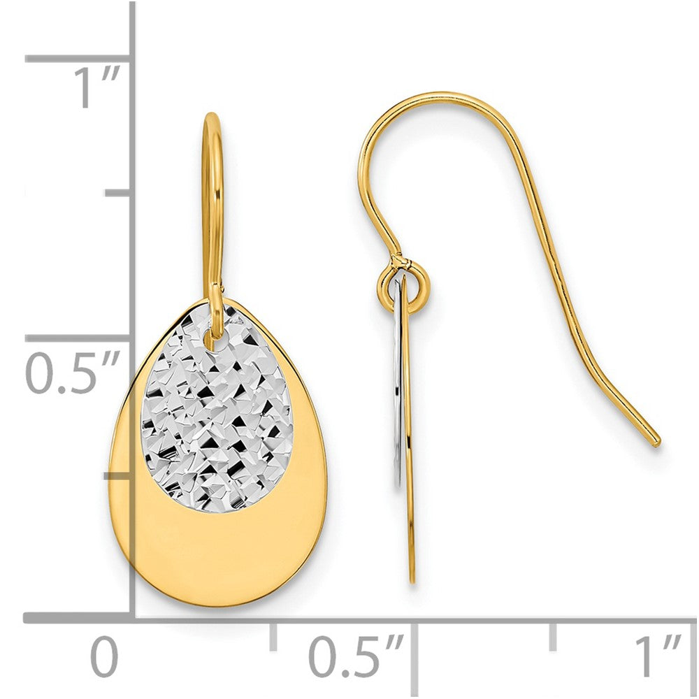 Gold Two-tone Polished/Textured Teardrop Dangle Earrings - Model TL998 - Charlie & Co. Jewelry