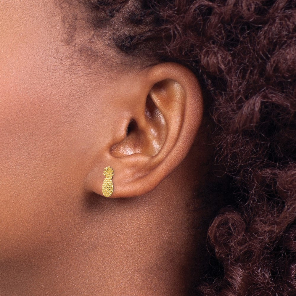 Gold Polished and Textured Pineapple Post Earrings - Model TM773 - Charlie & Co. Jewelry