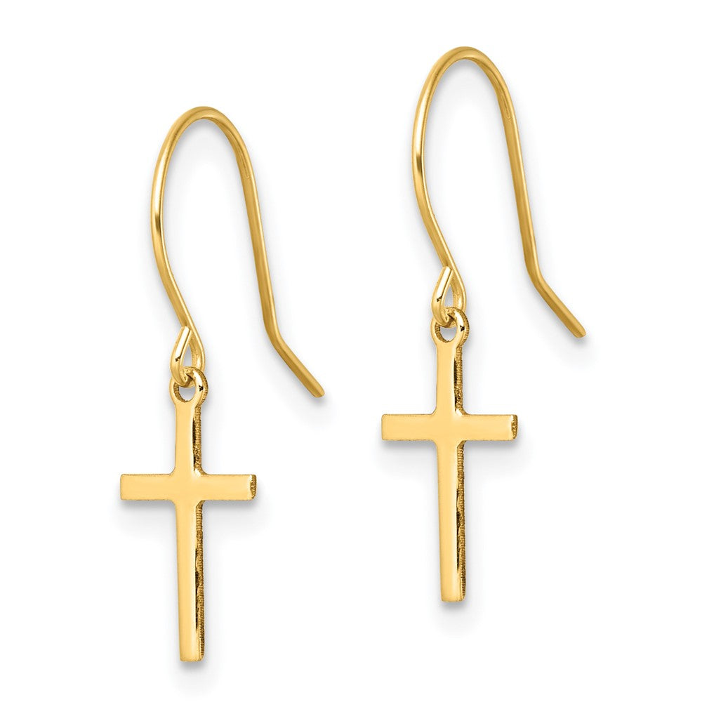 Gold Dangle Cross Shepherd Hook Earrings Model-TM788 - Charlie & Co. Jewelry