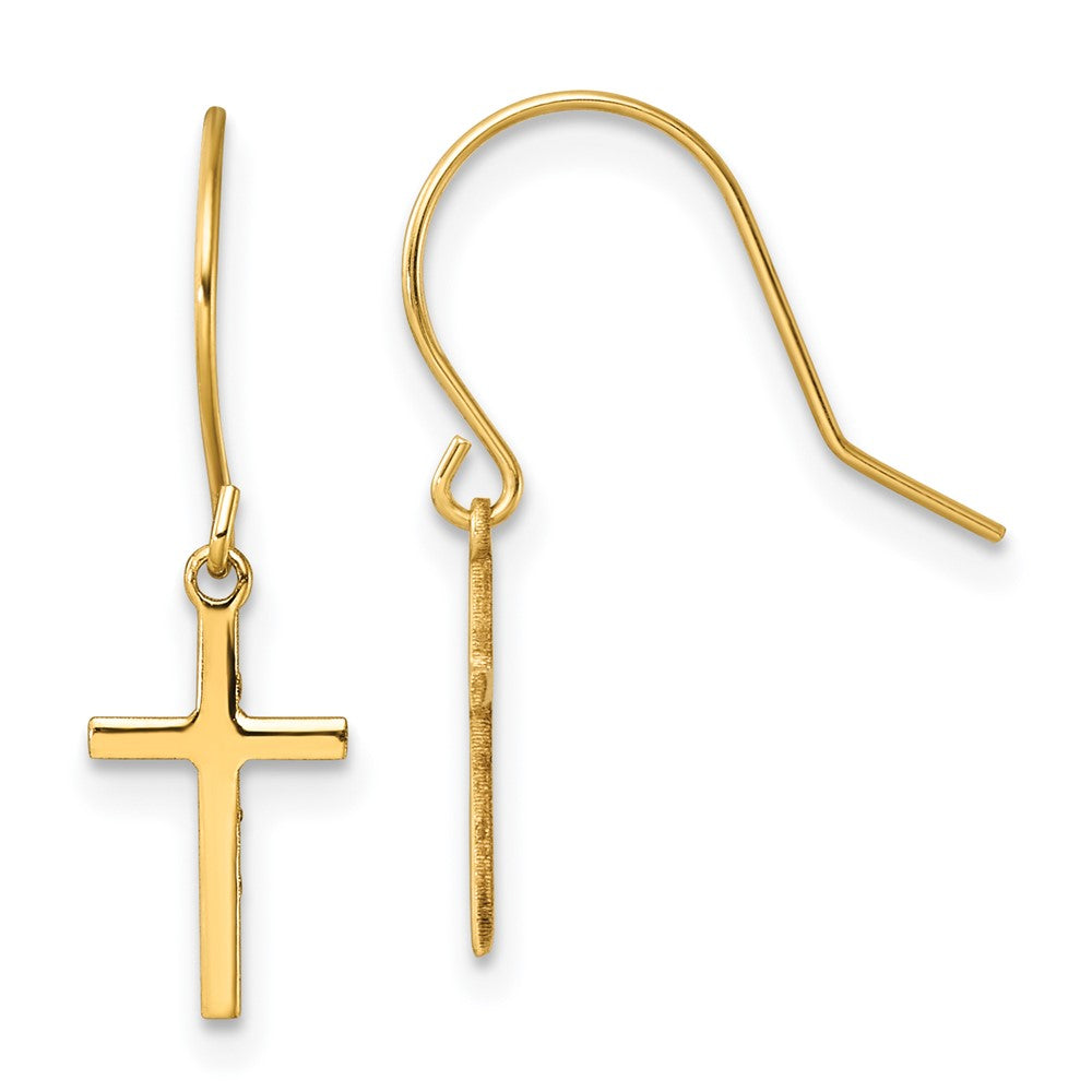 Gold Dangle Cross Shepherd Hook Earrings Model-TM788 - Charlie & Co. Jewelry