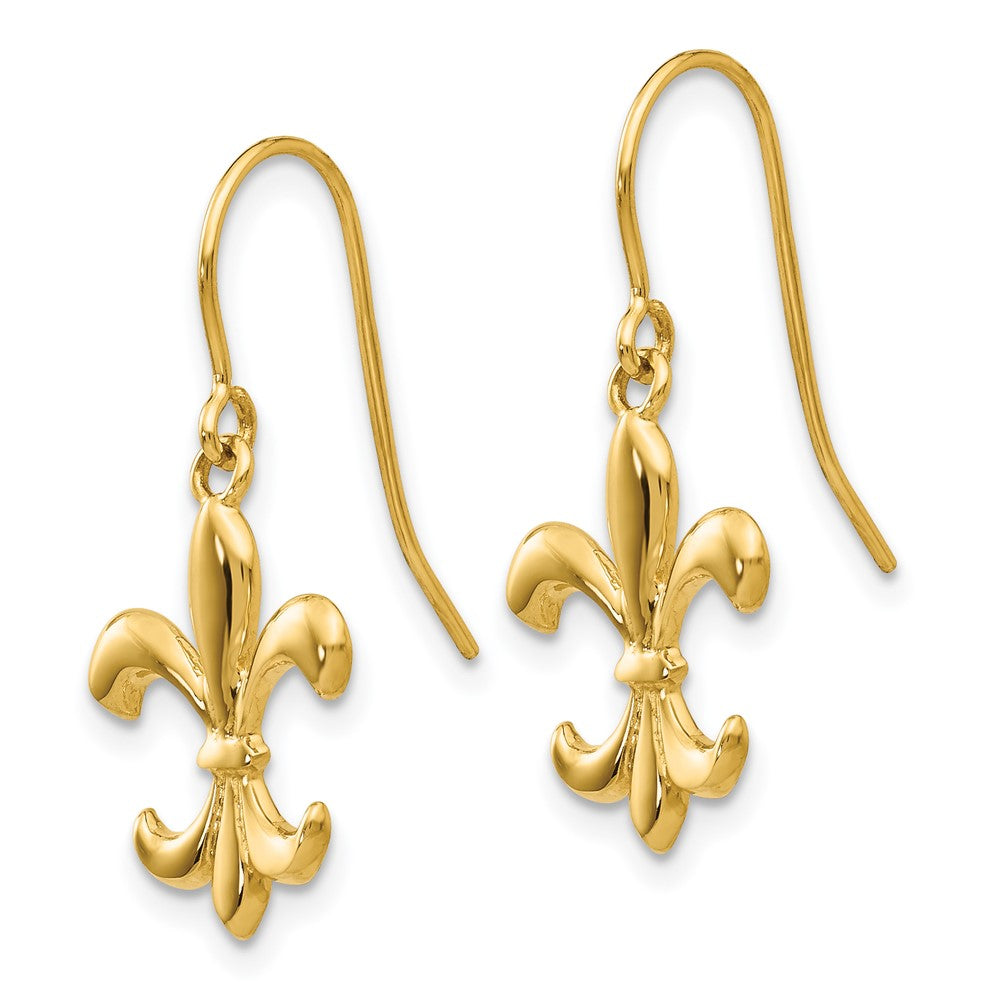Gold Polished Fleur de lis Dangle Earrings - Model TM791 - Charlie & Co. Jewelry