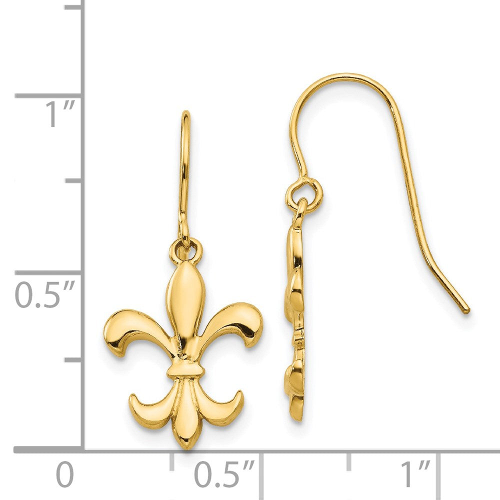 Gold Polished Fleur de lis Dangle Earrings - Model TM791 - Charlie & Co. Jewelry
