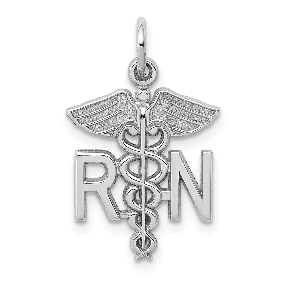 White Gold RN Registered Nurse Charm Necklace Model-WCH57 - Charlie & Co. Jewelry