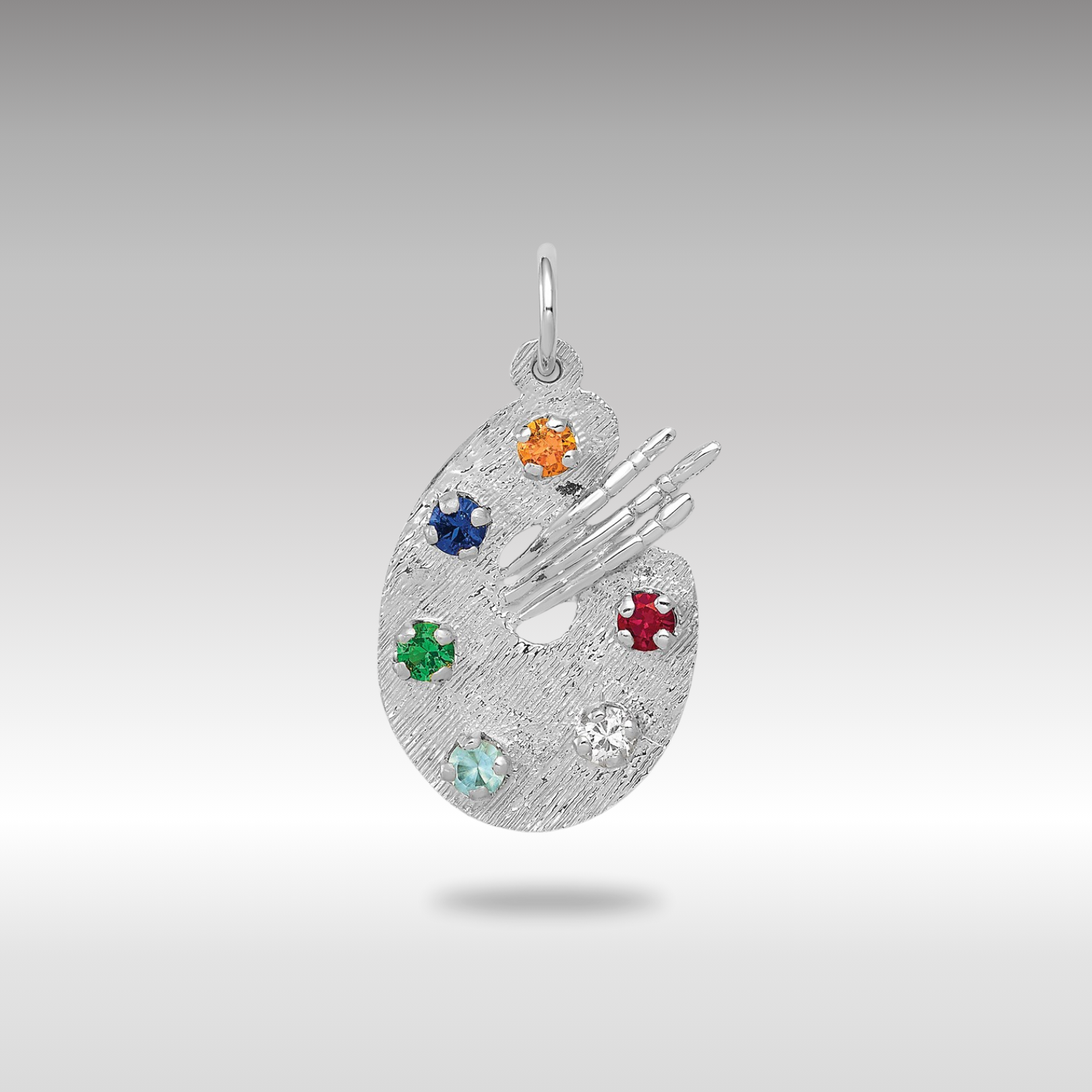 White Gold Artist Palette with CZ Stones Necklace Charm - Charlie & Co. Jewelry