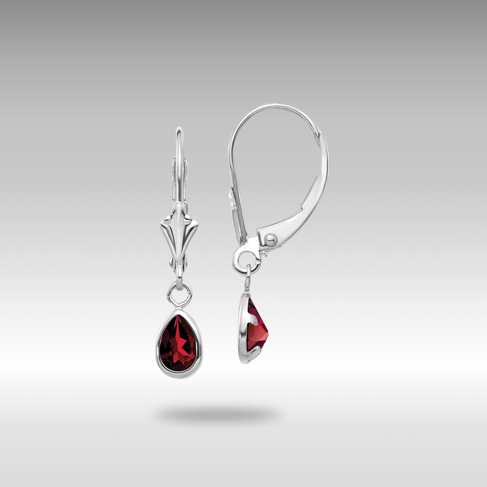 White Gold 6x4mm Garnet/January Earrings Model-XBE277 - Charlie & Co. Jewelry