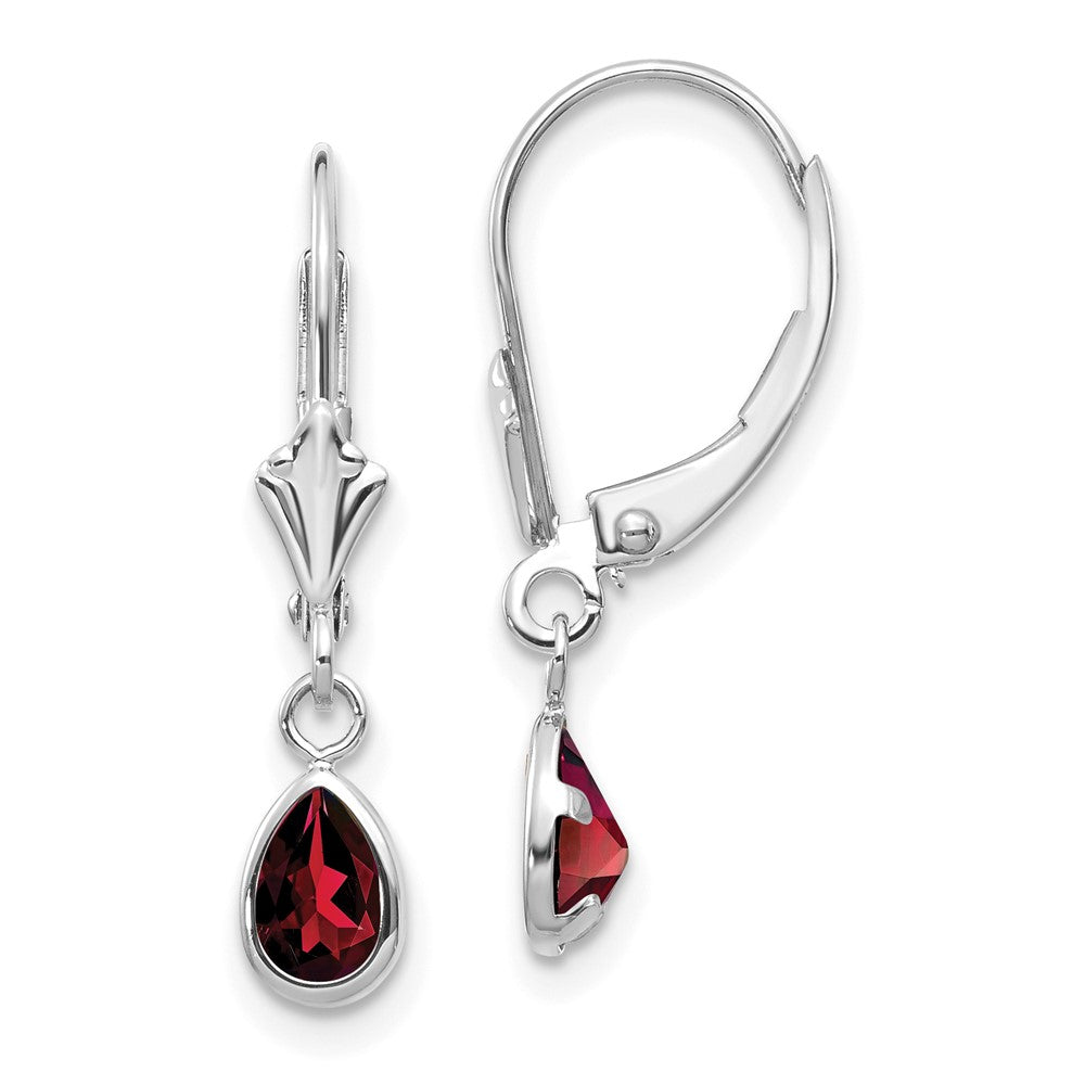 White Gold 6x4mm Garnet/January Earrings Model-XBE277 - Charlie & Co. Jewelry