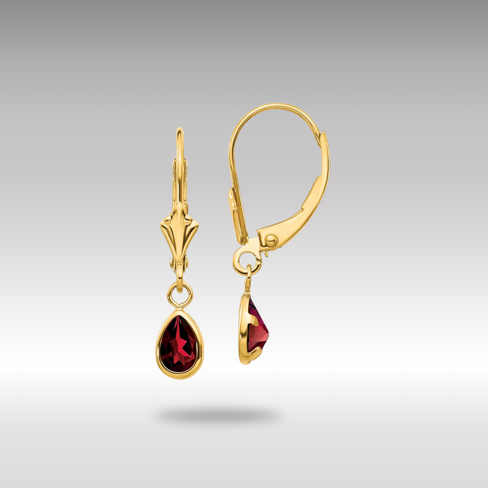 Gold 6x4mm Garnet/January Earrings Model-XBE85 - Charlie & Co. Jewelry