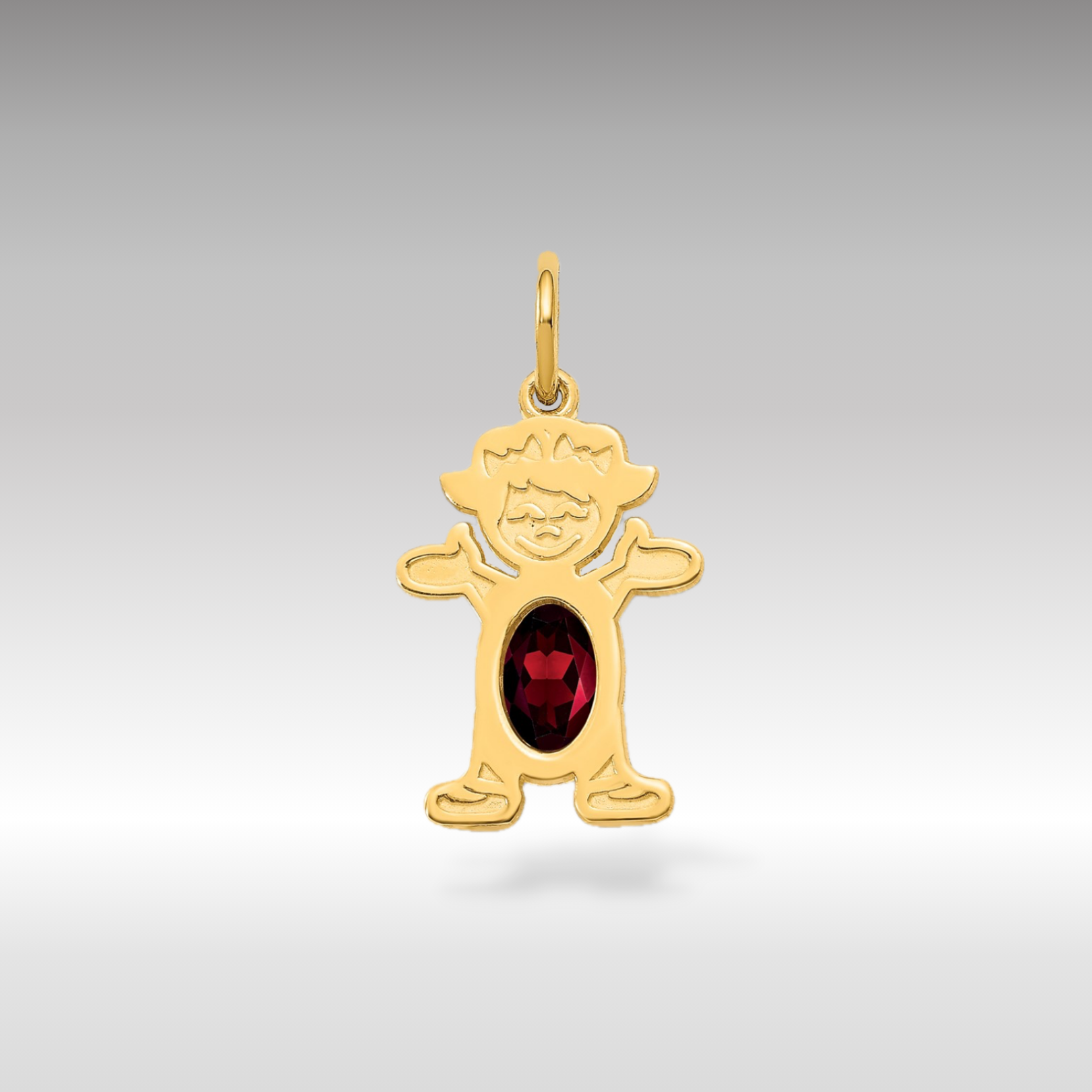 14K Gold Girl January Birthstone Garnet Charm Pendant - Charlie & Co. Jewelry