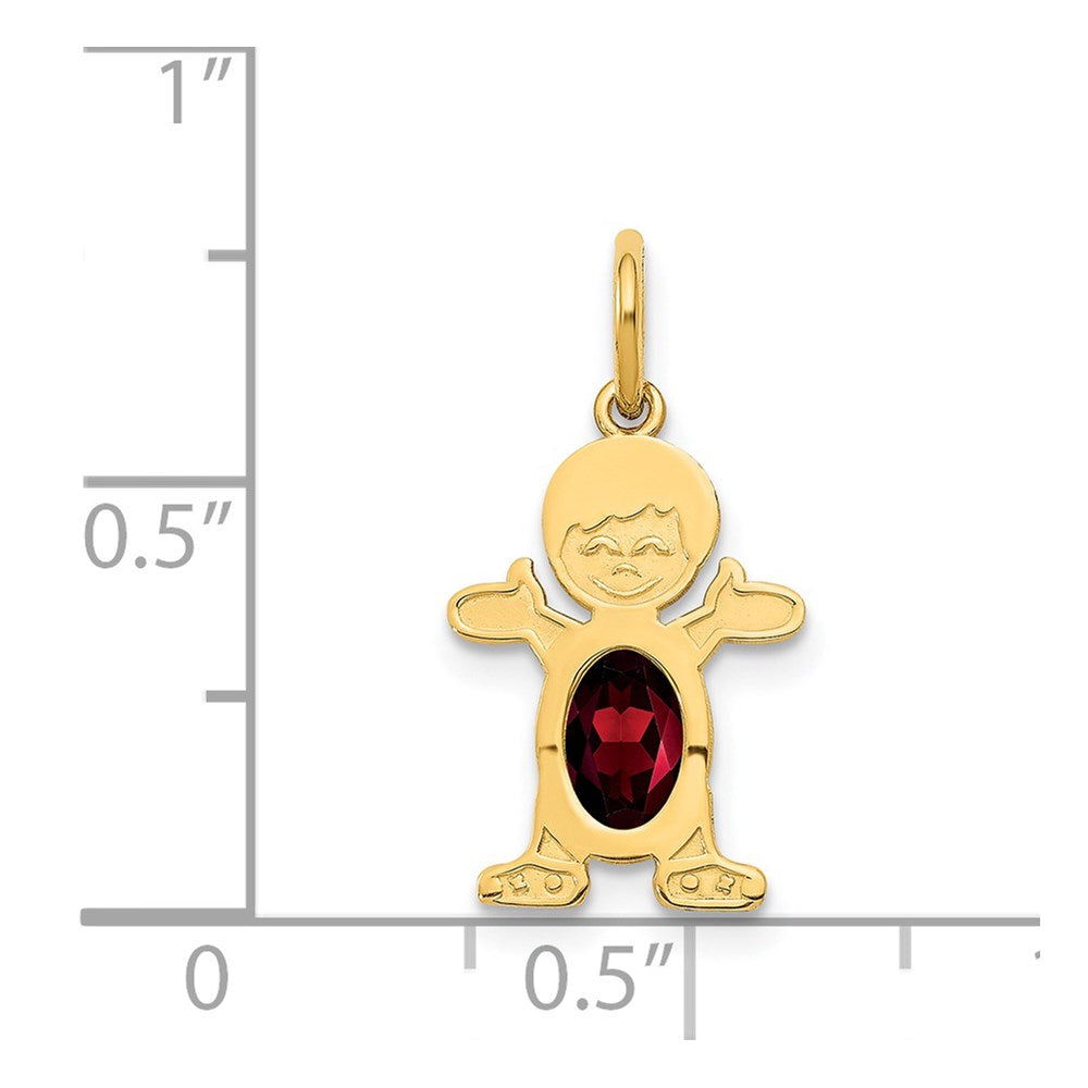 14K Gold Boy January Birthstone Garnet Charm Pendant - Charlie & Co. Jewelry