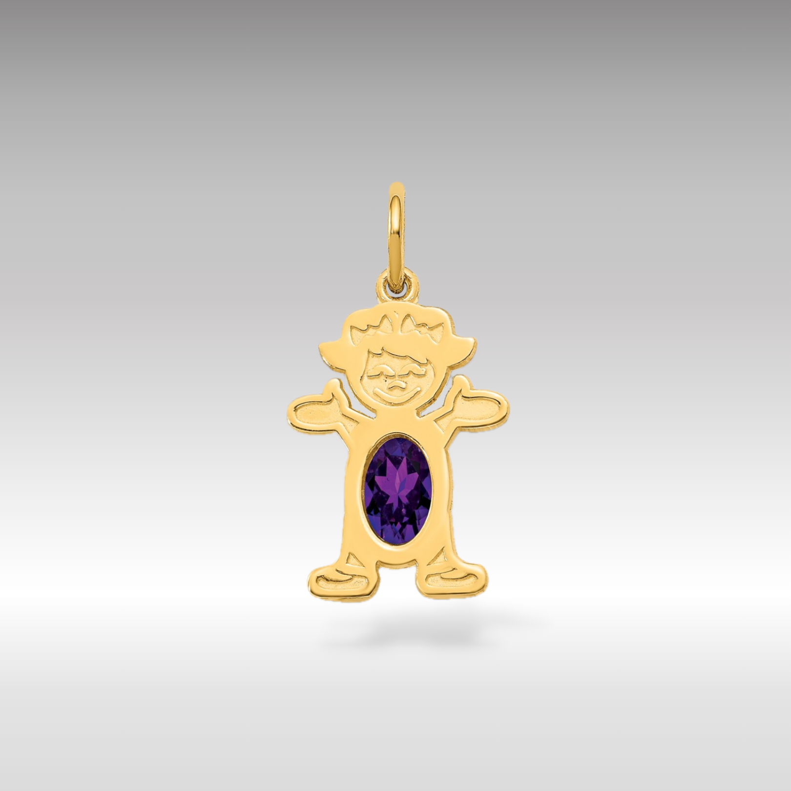 14K Gold Girl February Birthstone Amethyst Charm Pendant - Charlie & Co. Jewelry