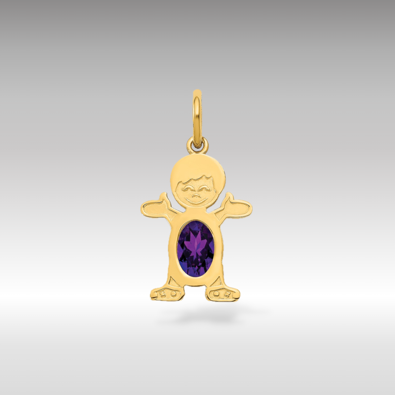 14K Gold Boy February Birthstone Garnet Charm Pendant - Charlie & Co. Jewelry