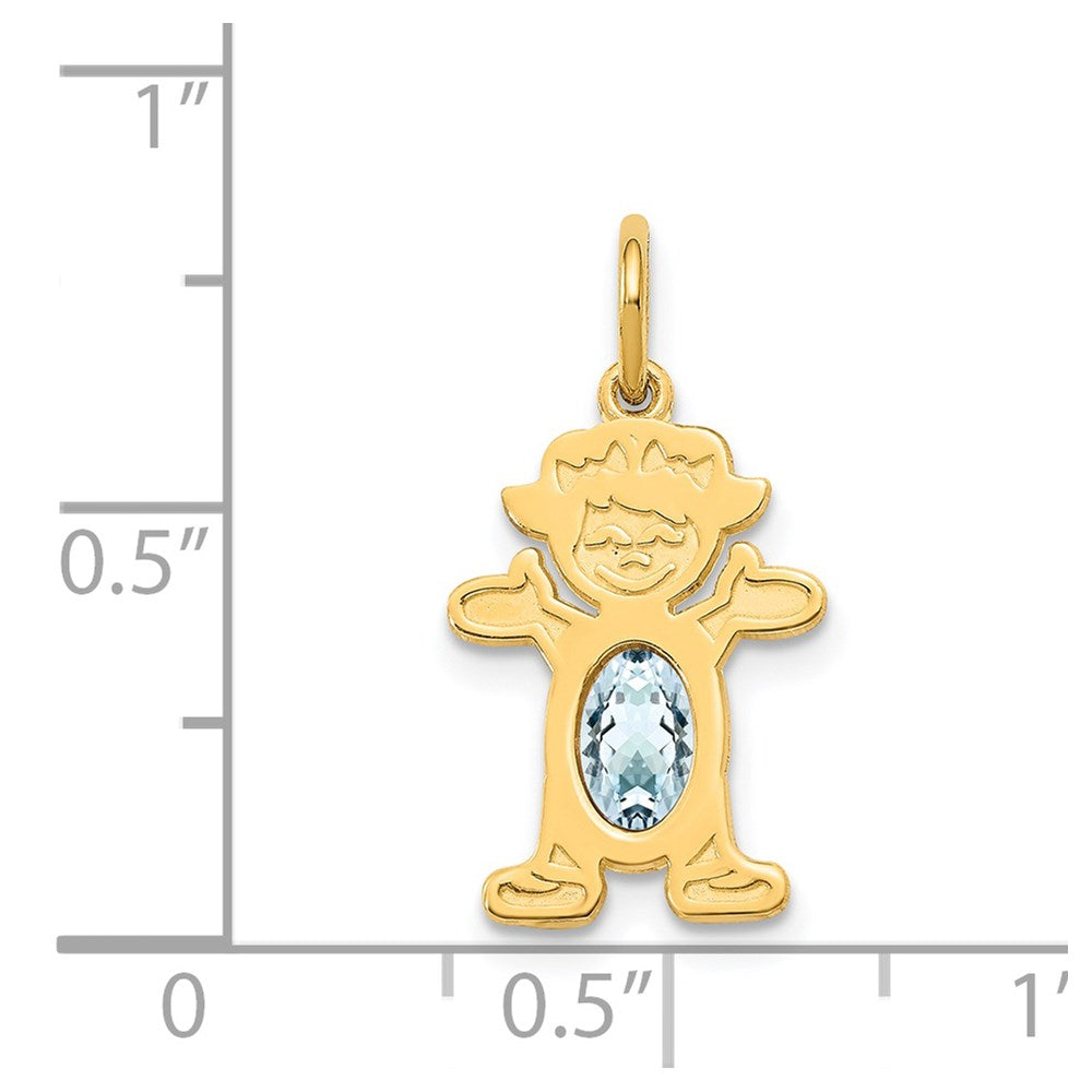 14K Gold Girl March Birthstone Aquamarine Charm Pendant - Charlie & Co. Jewelry