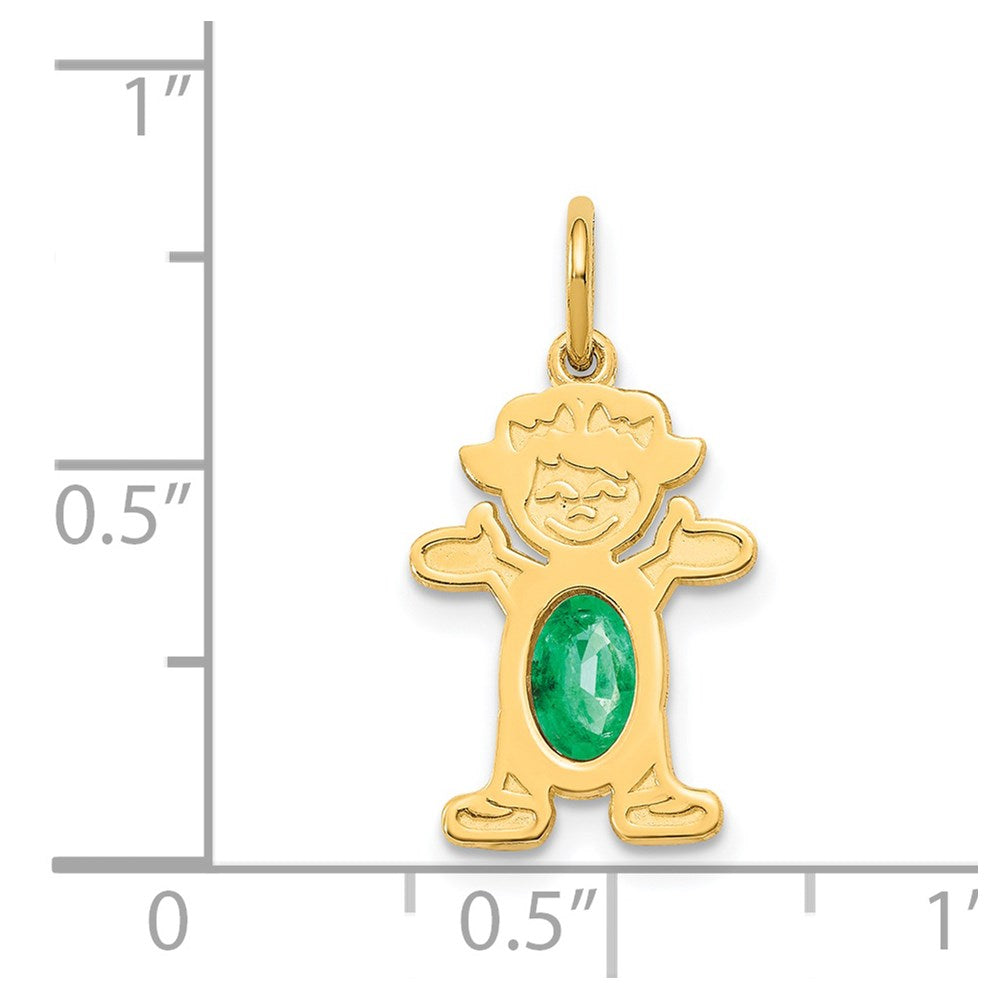 14K Gold Girl May Birthstone Emerald Charm Pendant - Charlie & Co. Jewelry