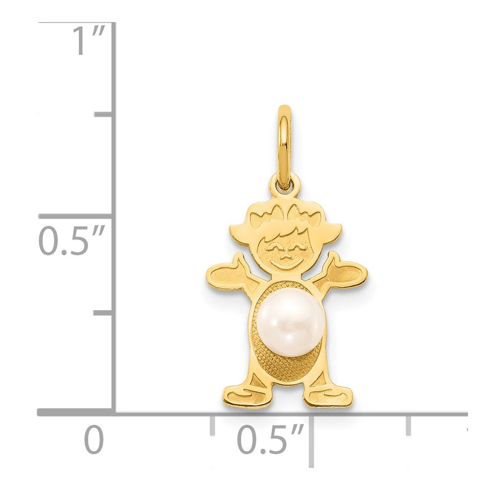 14K Gold Girl June Birthstone Pearl Charm Pendant - Charlie & Co. Jewelry