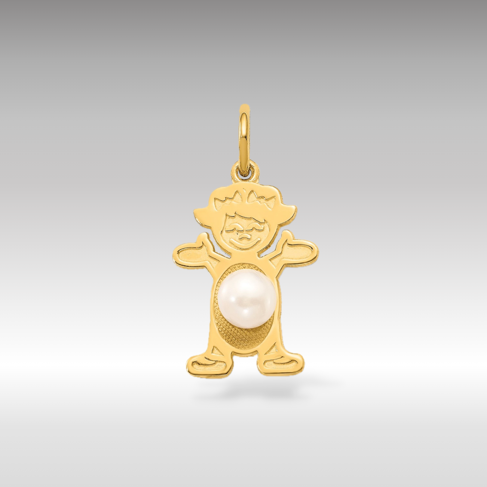 14K Gold Girl June Birthstone Pearl Charm Pendant - Charlie & Co. Jewelry