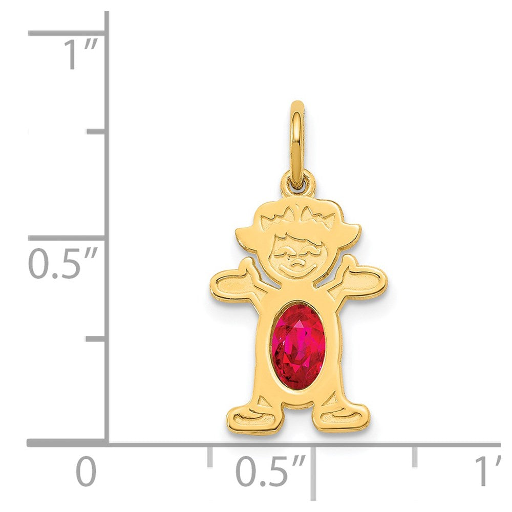 14K Gold Girl July Birthstone Ruby Charm Pendant - Charlie & Co. Jewelry