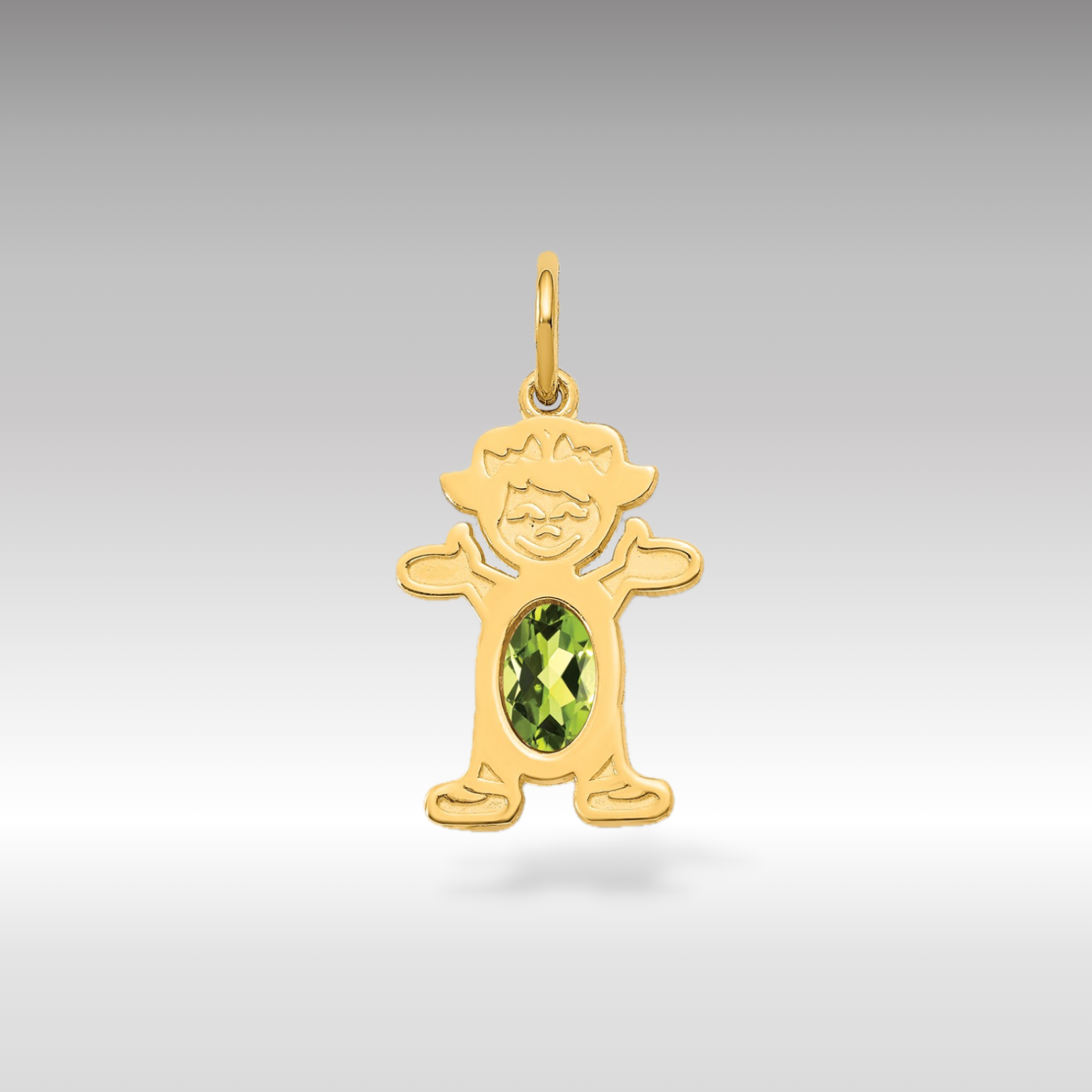 Girl Birthstone Pendant Charm with White and Green Cubic Zirconia, August