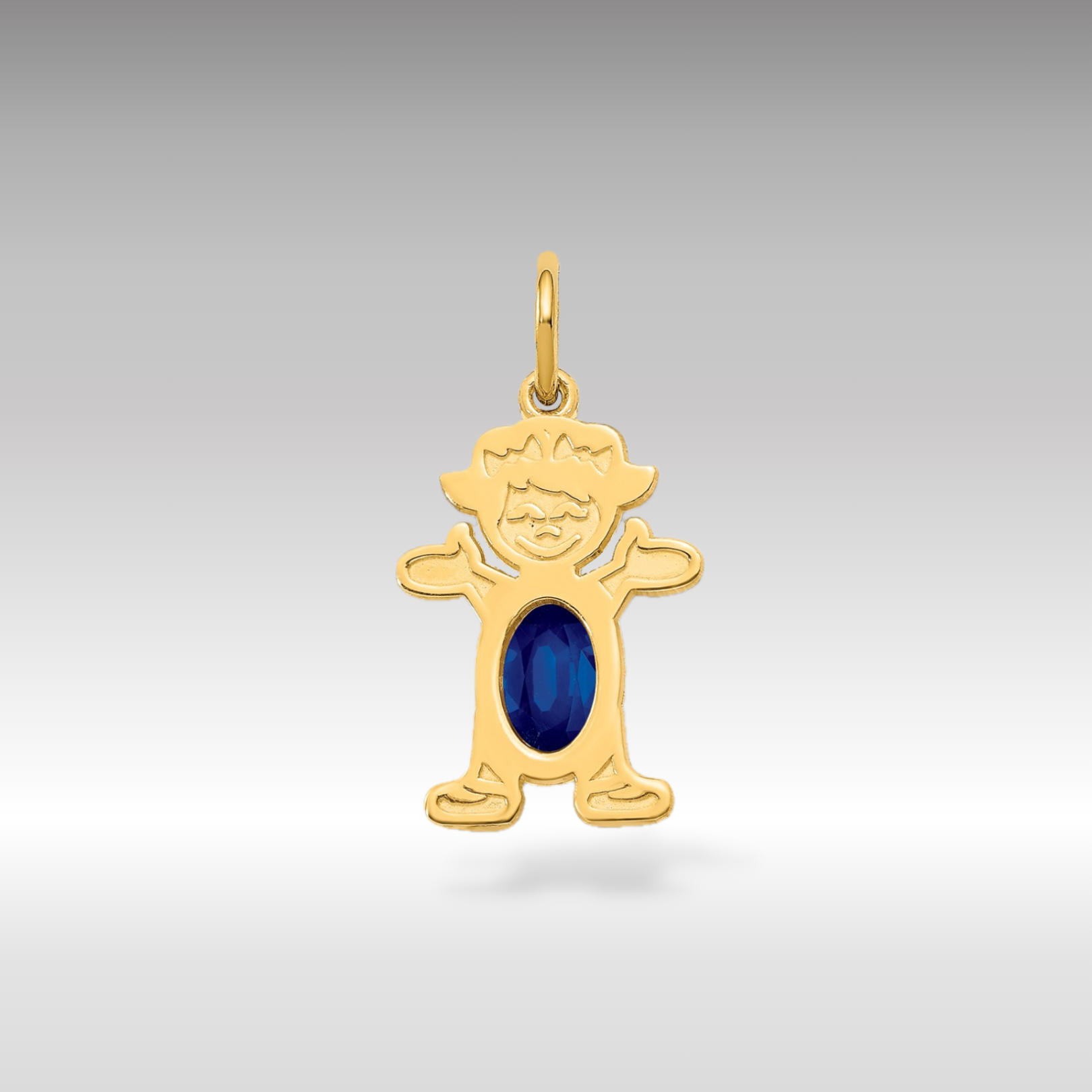 14K Gold Girl September Birthstone Sapphire Charm Pendant - Charlie & Co. Jewelry