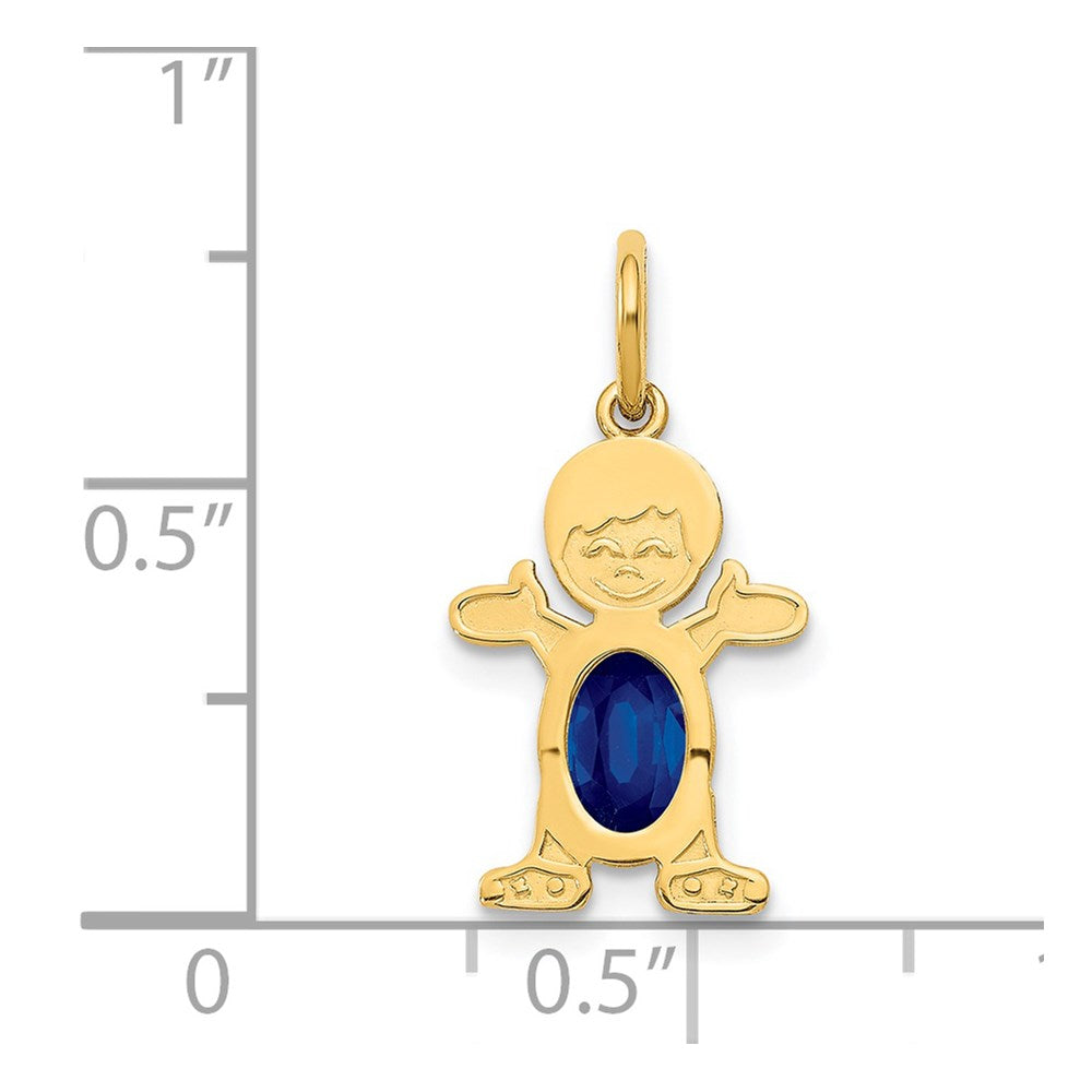 14K Gold Boy September Birthstone Sapphire Charm Pendant - Charlie & Co. Jewelry