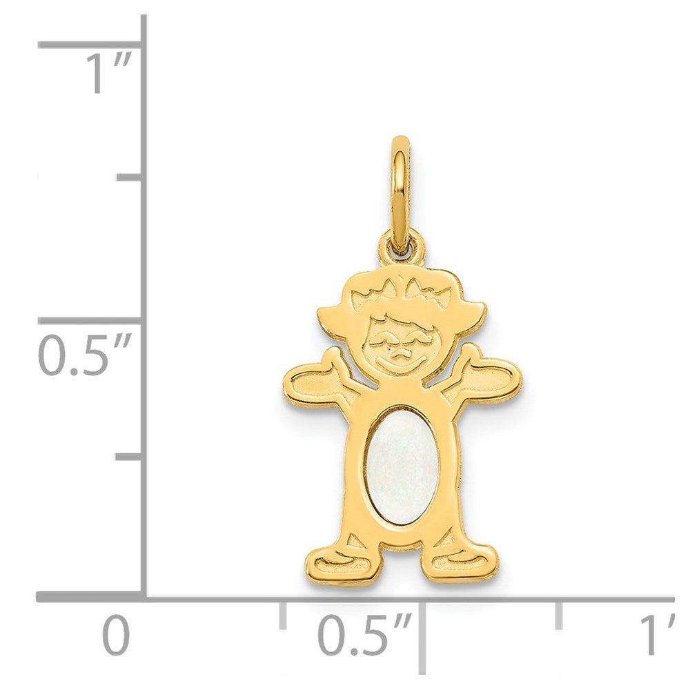 14K Gold Girl October Birthstone Opal Charm Pendant - Charlie & Co. Jewelry