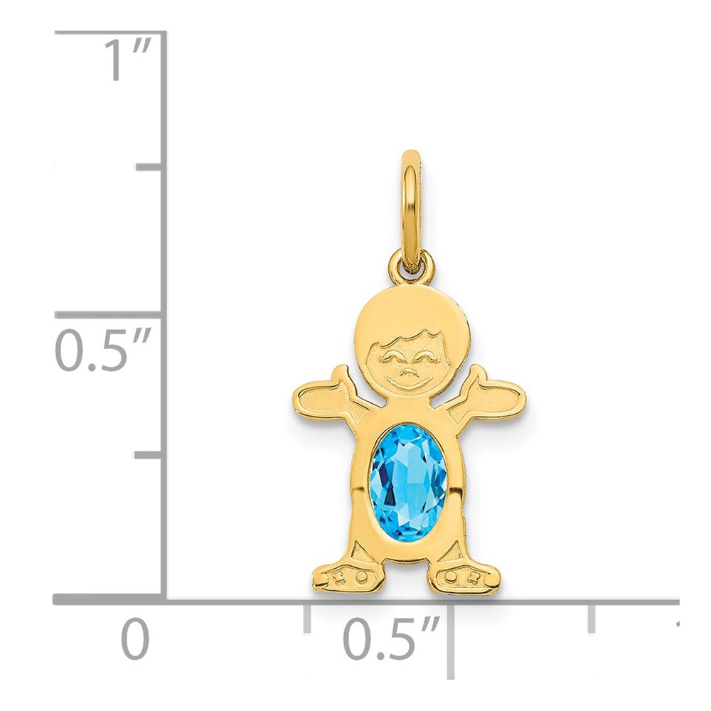 14K Gold Boy December Birthstone Blue Topaz Charm Pendant - Charlie & Co. Jewelry