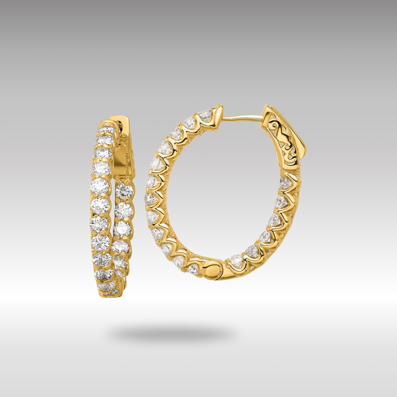 Gold 2.1ct 36-2.5mm In/Out Oval Hoop with Safety Clasp Diamond Earrings - Model XE3263AA - Charlie & Co. Jewelry