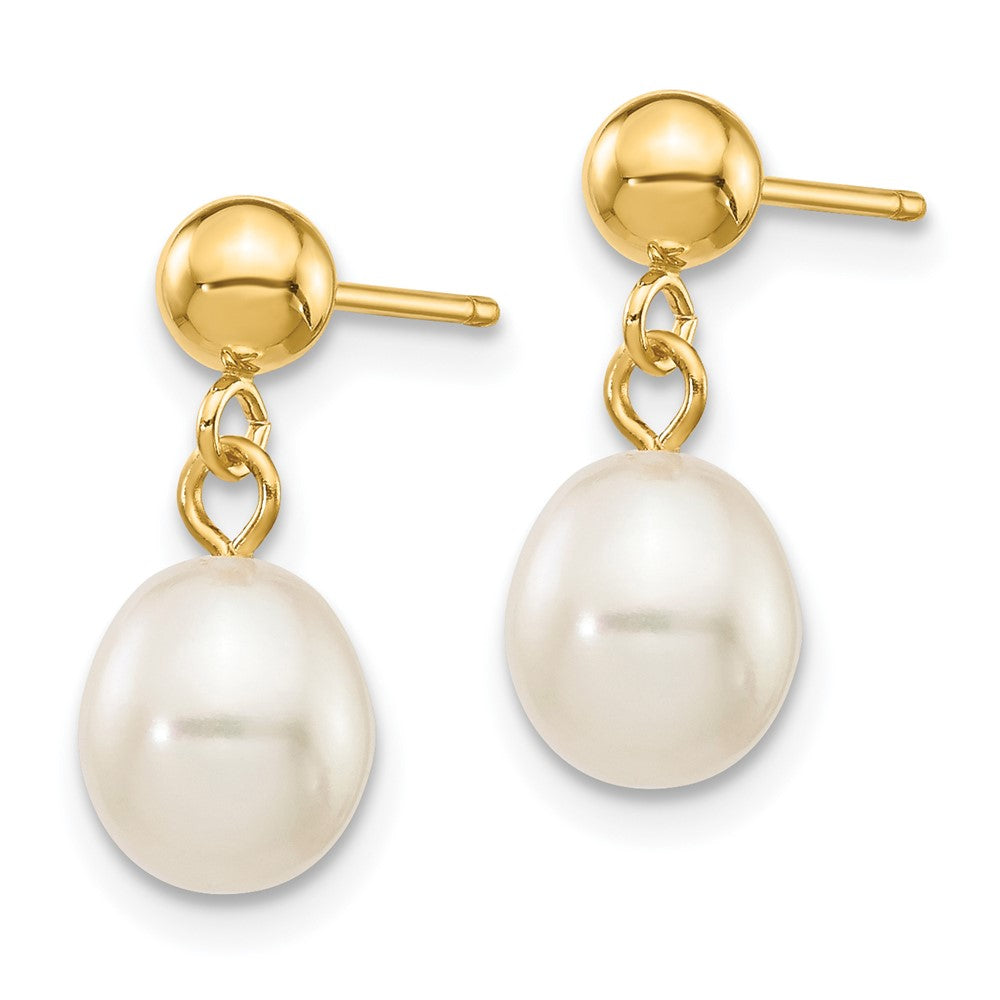 Gold 6.5mm Rice Freshwater Cultured Pearl Dangle Post Earrings Model-XF252E - Charlie & Co. Jewelry